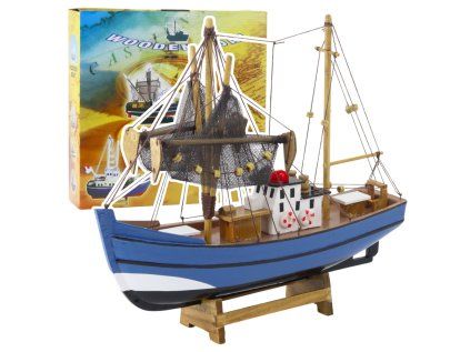 Zberateľský dekoratívny model rybárskej lode modrý 30x26 cm