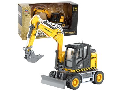 Kolové rýpadlo s buldozérom Kovová Huina žltá 1:50