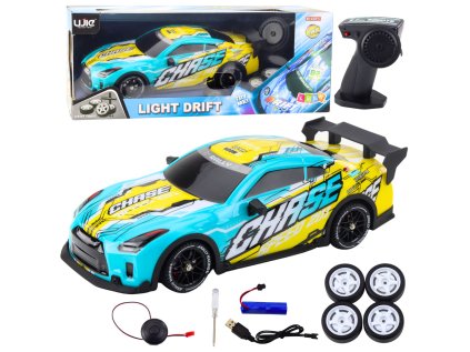 Športové auto RC na diaľkové ovládanie s osvetlenou karosériou Drift Turquoise