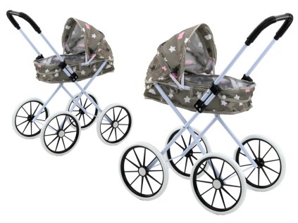 Kočík pre bábiky Veľké kolesá Skladací Hviezdy Oblaky Sivá 60cm