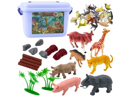 Sada figúrok domácich divokých zvierat Rastliny Kufr 58el