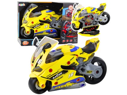 Motocykel 2v1 DIY dielenské svetlá Zvuky Dymová žltá 43cm