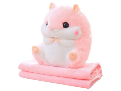 Plyšová deka na zahriatie rúk pre škrečka 100 x 90 cm 3v1 ružová 35cm