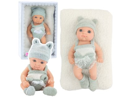 Detská bábika s dekou Biele a sivé oblečenie Čapka 18 cm