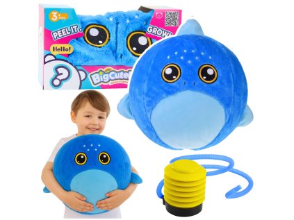 Skákacia lopta Rastúci plyšový modrý žralok Pump 50 cm