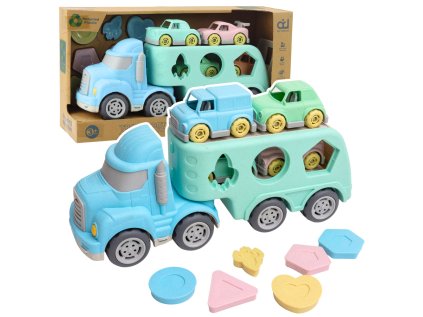 Nákladný automobil Transporter vzdelávací triedič s blokmi áut Pastelový BIO plast