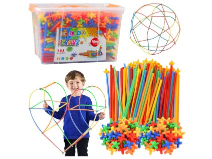 Stavebné bloky Slamky 3D 4D V kufri Farebné 1000 el.