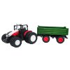 Červený R/C traktor so zeleným prívesom