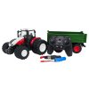Červený R/C traktor so zeleným prívesom