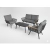 Hliníkový nábytkový set (pohovka + 2 kreslá + konferenčný stolík) sivý + sivé vankúše *8151