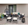 SÚPRAVA RATANOVÉHO NÁBYTKU „VADUZ“ (SOFA + 2 KRESLÁ + 2 PUFFY + STÔL) ČIERNA + KRÉMOVÉ VANKÚŠE *9583
