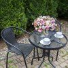 Stôl s priemerom 60 cm so sklenenou doskou – čierny podstavec BISTRO