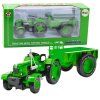 Kovový poľnohospodársky traktor s prívesom, zelený 1:18
