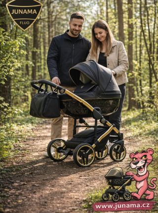 Jaro volá. 🌿 Junama FLUO – luxusní kočárek do města i do přírody. ✅ elegantní design (černá + zlatá) ✅ stabilní podvozek a...