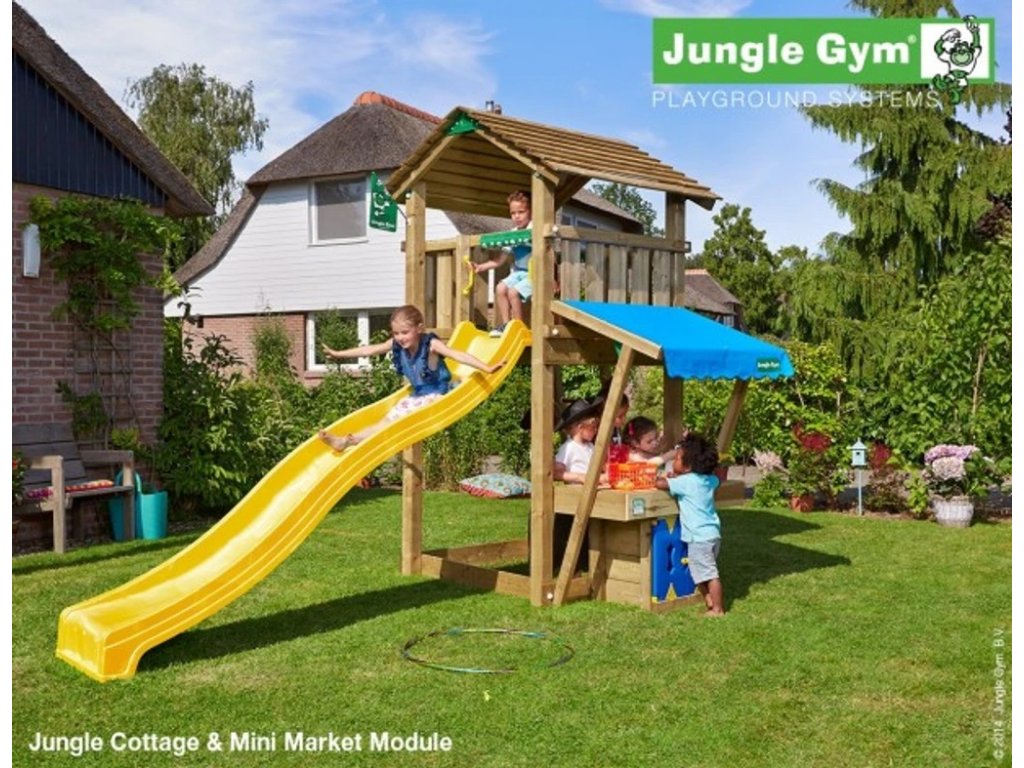 Hřiště Jungle Cottage s modulem Mini Market kompletní sestava včetně skluzavky