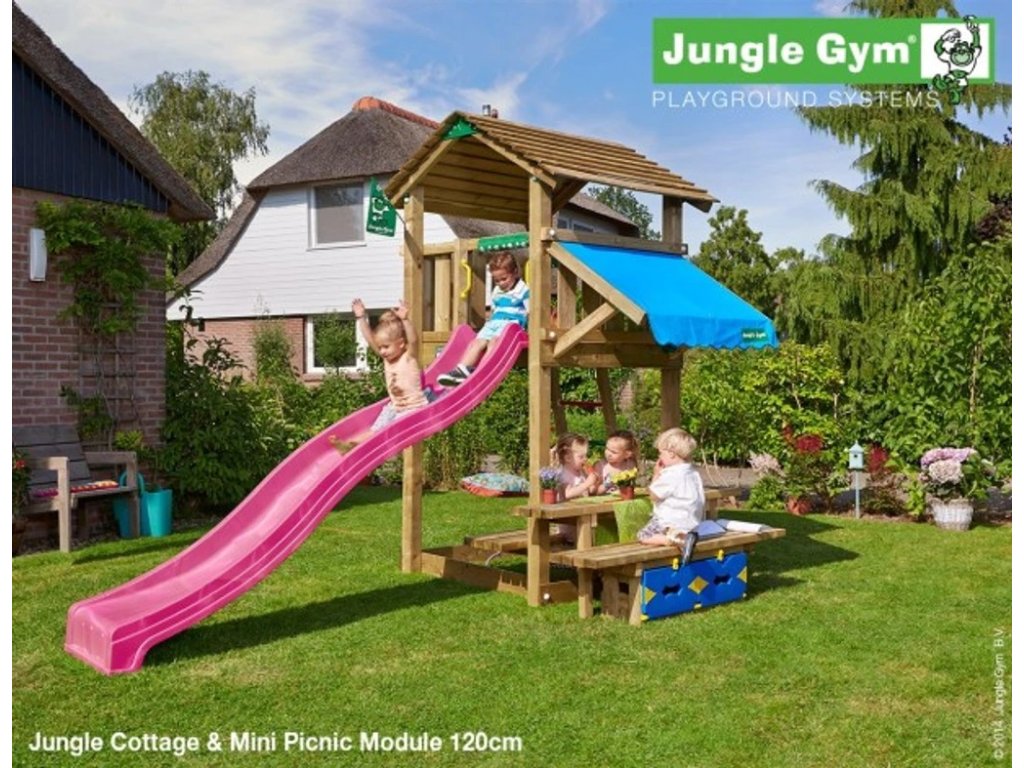 Hřiště Jungle Cottage s modulem Mini Picnic kompletní sestava včetně skluzavky