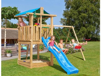 Hřiště Jungle Hut s houpačkami 2 Swing Frame 2.0 kompletní sestava včetně skluzavky