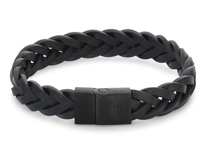 REBEL&ROSE Černý kožený náramek Braided Black Black RR-M0026-B délka 23 cm