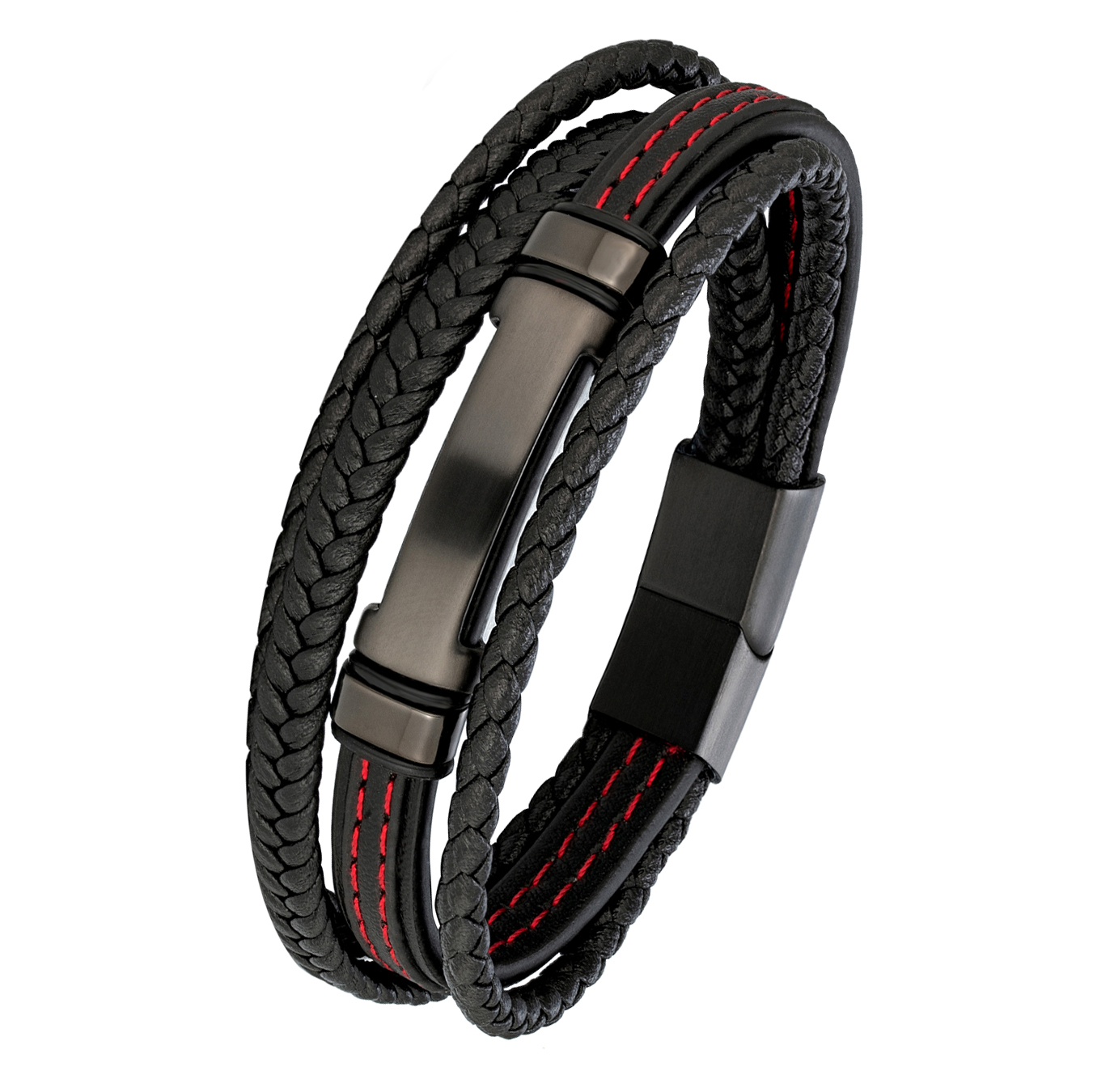 MAVATO NORMAN černočervený pánský kožený náramek délka 19cm