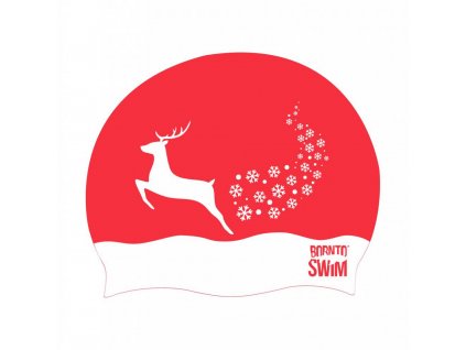 Christmas swimming cap BornToSwim® - Reindeer with snowflakes - Red