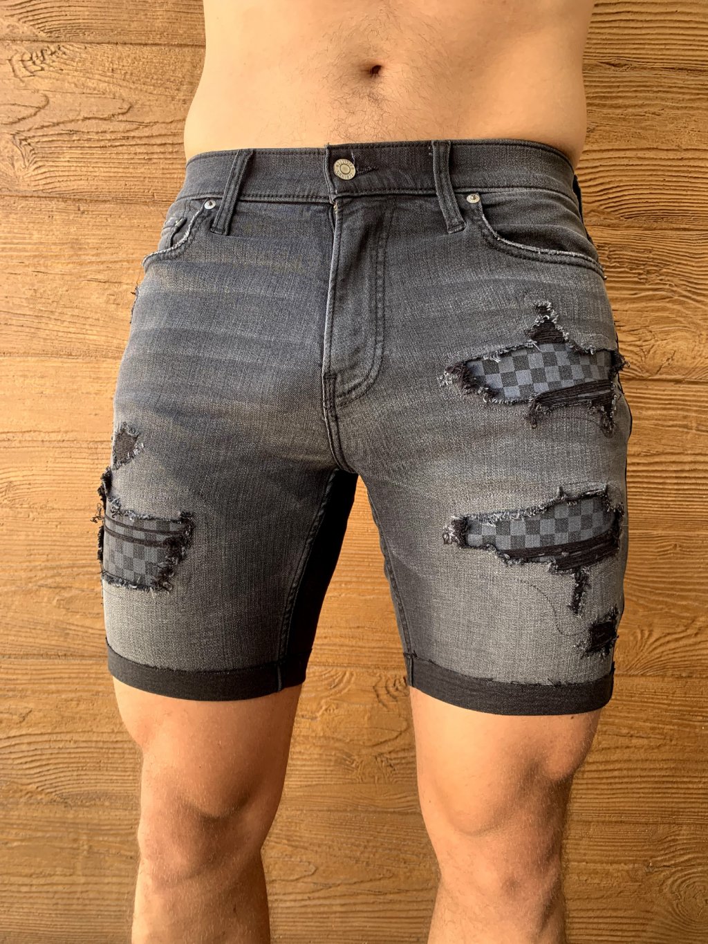 Hollister tmavě šedé potrhané džínové kraťasy