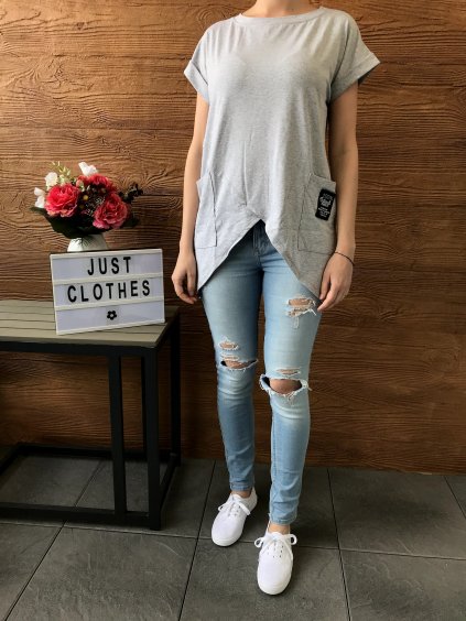 Světle šedé dlouhé tričko s kapsami