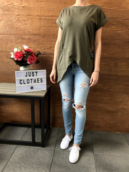 Khaki dlouhé tričko s kapsami