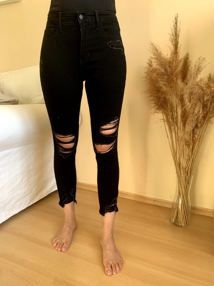 Hollister černé potrhané crop džíny s vysokým pasem