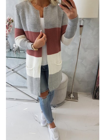 eng pl Sweater Cardigan in the straps серый темно розовый 19601 6