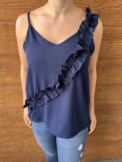 Tmavě modrý top s volánkem