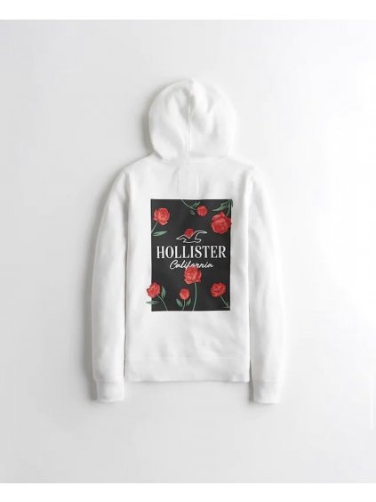 Hollister bílá mikina s kapucí s potiskem