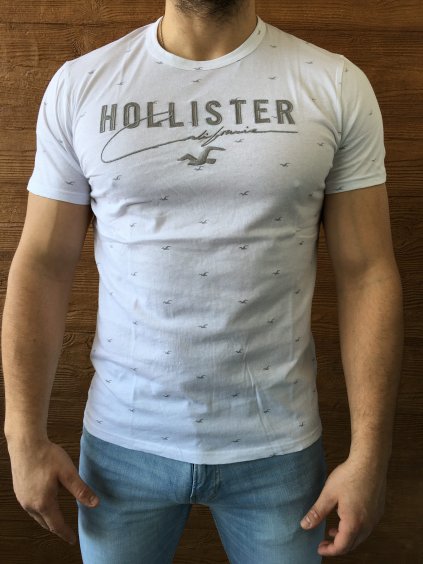 Hollister bílé tričko s potiskem a vyšitým logem