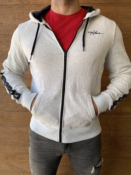 Hollister šedá mikina s kapucí na zip s vyšitým logem
