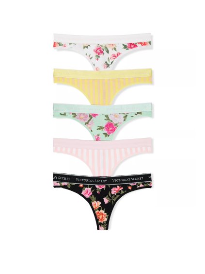 Victoria's Secret bavlněná tanga - balení 5 ks (dárkové balení)