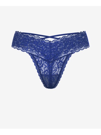 Victoria's Secret modrá krajková tanga s křížením