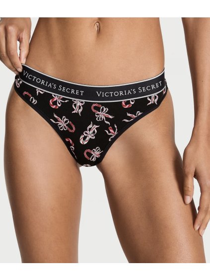 Victoria's Secret černá bavlněná tanga s vánočním motivem