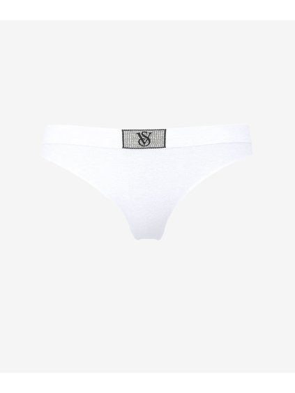 Victoria's Secret bílá bavlněná tanga s kamínky