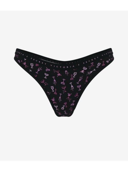 Victoria's Secret high leg černá bavlněná tanga s koktejly