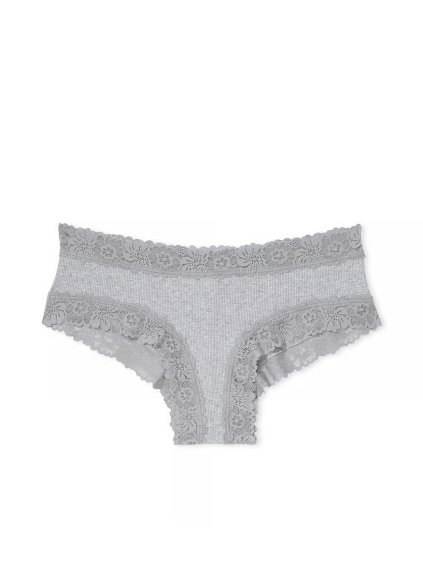 PINK Victoria's Secret šedé bavlněné brazilky s krajkou