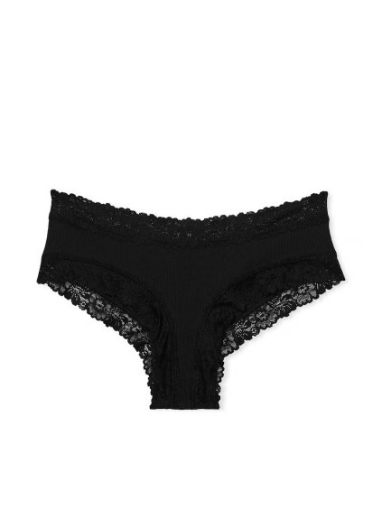 PINK Victoria's Secret černé bavlněné brazilky s krajkou