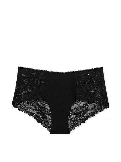 PINK Victoria's Secret černé bezešvé no-show brazilky s krajkou