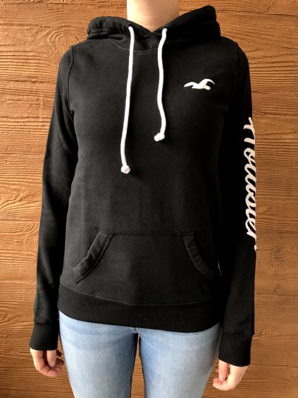 Hollister černá mikina s kapucí s logem