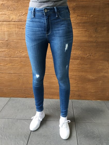 Hollister tmavě modré potrhané džíny s vysokým pasem