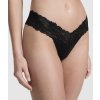 PINK Victoria's Secret černá bavlněná tanga s krajkou