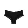 PINK Victoria's Secret černé bavlněné brazilky s krajkou