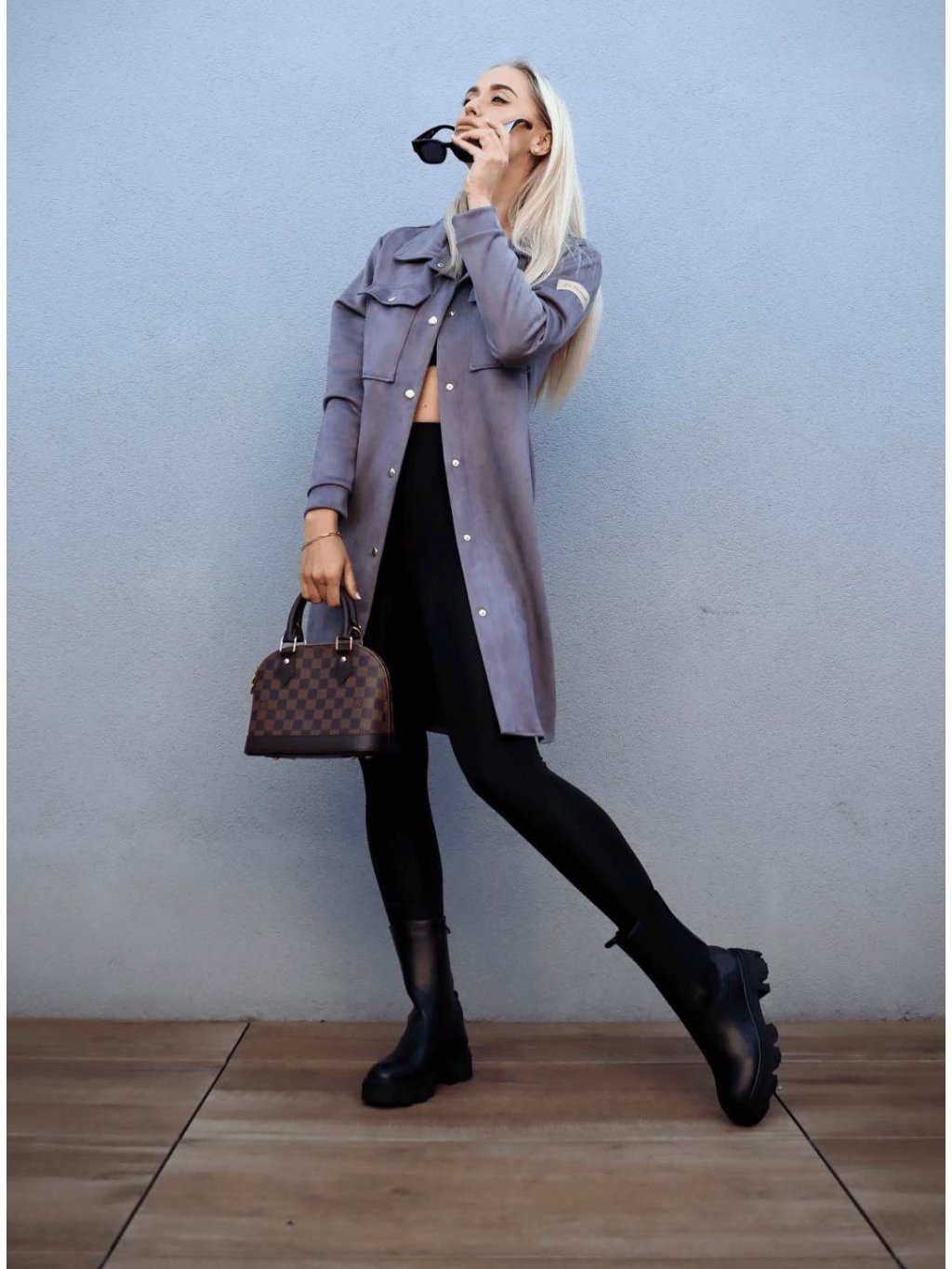 Semišový kabát Semina dark grey - Just fashion