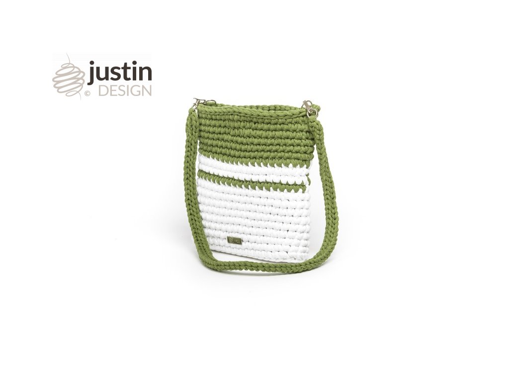 Háčkovaná crossbody kabelka Viktorie bílá se zelenou l Justin Design