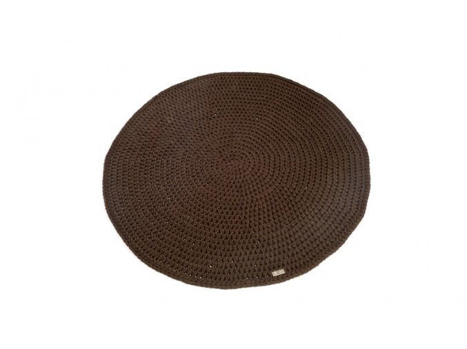 Háčkovaný koberec kulatý hnědý kávový 100 cm