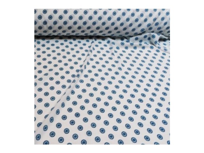 V1011 Umělé hedvábí SILKY modré kytičky na bílé