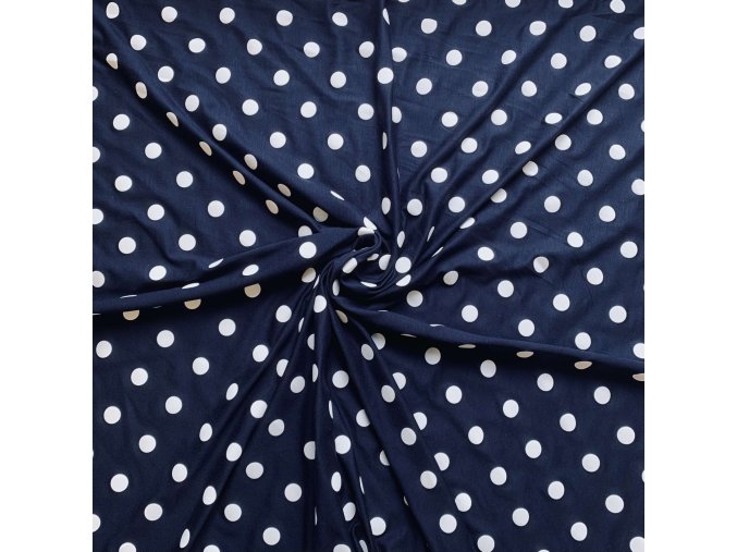 V1020 Bavlněný úplet s viskózou bílé puntíky na tmavě modré